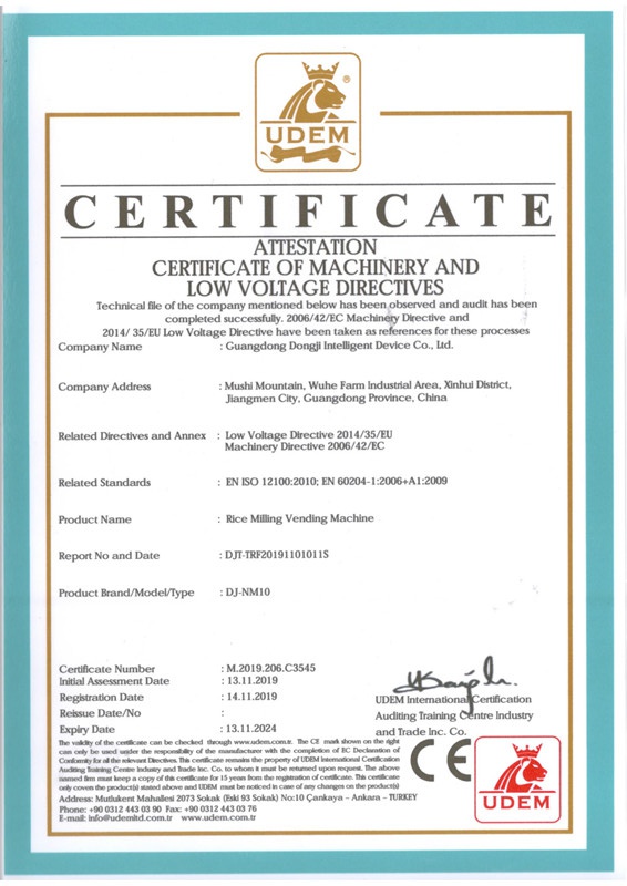 UDEM Machinery and Low Voltage Certificate